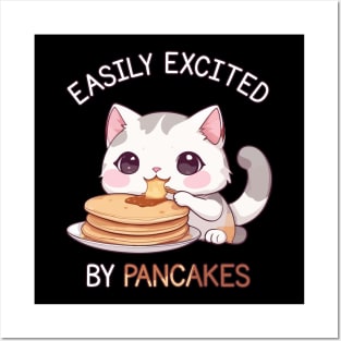 Easily Excited by Pancakes - Cute Kawaii Cat Posters and Art